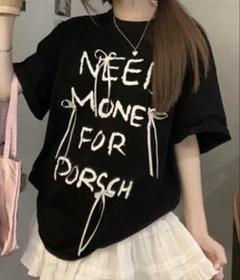 ブラック　リボンTシャツ