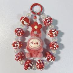 ラブブ✩ペイントビーズストラップ✩キーホルダー✩バッグチャーム✩赤系