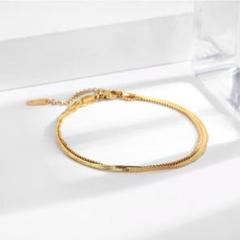 アンクレット 2連 チェーン 18Kコーティング アレルギー対応 ステンレス