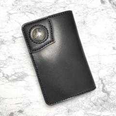 栃木レザー ミドルウォレット / 本革 二つ折り 革財布 黒