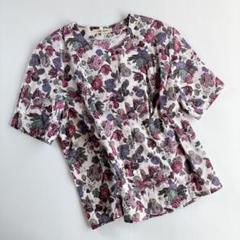 used レトロ ノーカラー 花柄 ブラウス 古着 ヴィンテージ vintage