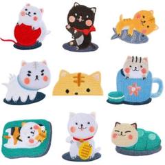 アイロン刺繍 ワッペン 9枚 アイロン接着 猫 アップリケ 縫い付け DIY