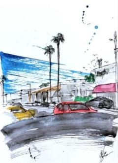 原画#3351　ラスベガス　水彩画　ドローイング　スケッチ　アート　絵画　風景画 原画#3351 ラスベガス 水彩画 ドローイング スケッチ アート