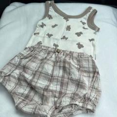 美品　くまさん柄　タンクトップ　80センチ　男女　チェック　ブルマ　ベージュ