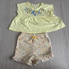 イエロー花柄トップスとフリルショーツ セット