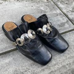 美品 トーガプルラ メタル フリンジ スタッズ ミュール サンダル 黒 37 美品 トーガプルラ メタル フリンジ スタッズ ミュール サンダル