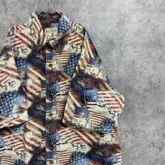 00s 半袖　柄シャツ　星条旗　綿　メンズM 古着　個性派