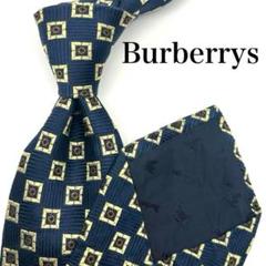【美品】Burberrys ネクタイ ネイビー ベージュ 格子柄 小紋柄 光沢