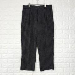 ALPHALLE【W95】黒 ストライプ タックワイドパンツ ポケット 秋冬