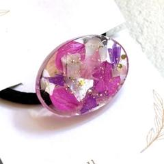 no.137 お花とシェルのヘアゴム紫　ハンドメイド