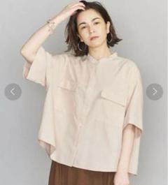 UNITED ARROWS BY リネンライクバンドカラー5分袖シャツ