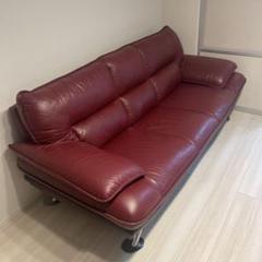 ワインレッド レザー ソファ クッション付き