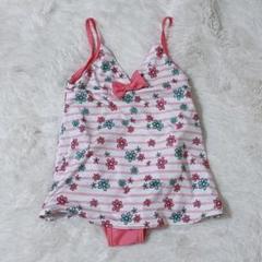 【美中古品】キッズ水着 100サイズ ワンピース 花柄 ボーダー リボン