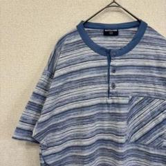 アメリカ古着　tシャツ 柄　ボーダー　ヘンリーネック　 M相当　2179