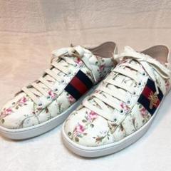 希少　美品　GUCCI グッチ　花柄　フラワー　ナイロンキャンバス　銀ロゴ　白 GUCCI グッチ 284721 キッズライン フラワー柄 ハンドバッグ