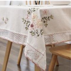 アキアカネ　フリル付き花柄刺繍テーブルクロス 花柄 刺繍 テーブルセンター テーブルクロス 新品 3点セット