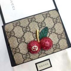 GUCCI 二つ折り財布 チェリー GG柄 ストーン抜けナシ