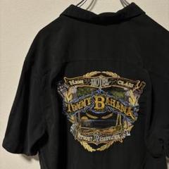 美品　トミーバハマ バック刺繡 アロハシャツ ロゴ　黒 大きいサイズ