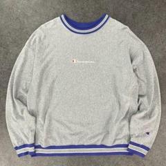 Champion リバースウィーブ Tシャツ カットソー ロゴ刺繍 灰/青