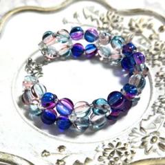 【ビーズブレスレット青】ハンドメイド　夏　爽やか　おしゃれ　夏祭り　浴衣　花火