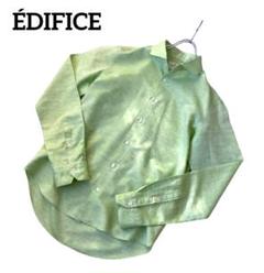 美品 EDIFICE 別注コットンリネン生地 カッタウェイシャツ 46