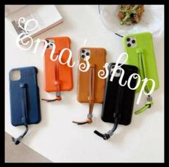 iPhone12ケース ネイビー レザーカバー おしゃれ ストラップ かわいい