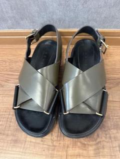 新品MARNI 38 水色 クロスストラップ サンダル ラフィア素材マルニ