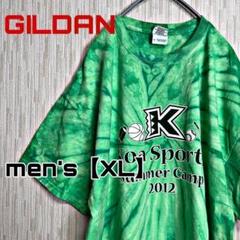 C907【GILDAN】半袖タイダイプリントTシャツ【XL】グリーン総柄