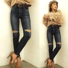 【美品】GYDA ニーダメージスキニーデニムパンツ ヴィンテージ加工 XS 青