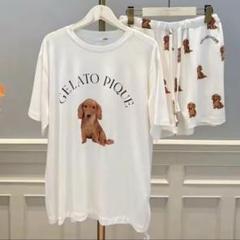 ジェラートピケ 上下セット ルームウェア DOG柄 ダックスフンド パンツ 新品未使用 ジェラピケ 上下セット パジャマ ダックスフンド