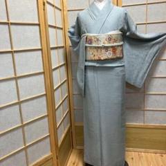 ［4335］色無地 草花地紋 一つ紋 三割沢瀉 正絹 着物 袷