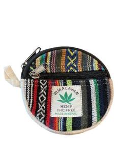 【新品】HEMP 麻　ポーチ　大きめコインケース　アジア　マルチカラー系　A-6