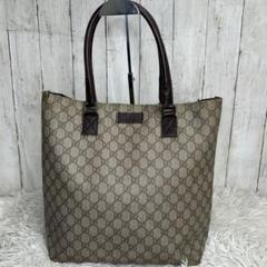 GUCCI GGスプリング PVCトートバッグ レザー ブラウン ロゴ