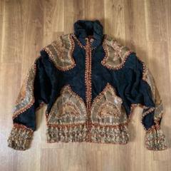 希少 vintageスウェードレザージャケット デザイン古着ニットのサムネイル