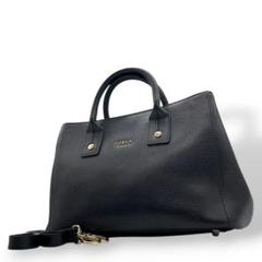美品　フルラ　ハンドバッグ　黒　サフィアーノ　2way　レザー　自立可　T3