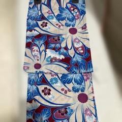 【匿名発送・美品・未使用・おまけ付き】着物　赤・青・花柄　モダン 新品 未 紅型調 未使用赤と青の花柄 浴衣 綿 寸法写真表示