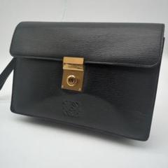 【美品】ロエベ レザー クラッチバッグ アナグラム 黒 ゴールド金具