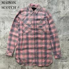 メゾンスコッチ【M】長袖シャツ ロング丈 ストレート チェック柄 胸ポケット
