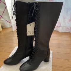 ZARA♡ザラ♡大人気完売♡新品未使用♡レザーハイヒールブーツ♡24cm相当 ZARA】リアルレザー 本革 ハイヒール ニーハイブーツ 37 24.0cm