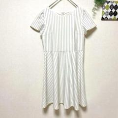 【any SiS】 ワンピース 半袖 ストライプ フレア 大人可愛い フェミニン