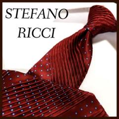 美品 ステファノリッチ ネクタイ シルク ストライプ 小紋柄 プリーツ 赤 美品 ステファノリッチ ネクタイ シルク ストライプ 小紋柄