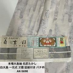 本場大島紬 名匠たかし 白大島 一元式 ヱ霞 証紙付き バチ衿 AK-5698