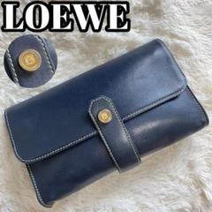 【美品】LOEWE レアカラー レザー クラッチバッグ アナグラム ロゴ総柄 紺