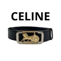 美品 セリーヌ ベルト バックル 馬車金具 ゴールド メンズ　ブラック　黒 CELINE セリーヌ 馬車金具 ヴィンテージ ゴールド金具 ベルト