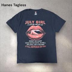 Hanes メッセージプリントTシャツ リップ グラフィック ブラック プリント