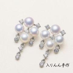 あこや真珠ナチュラル無調色花珠リボンピアス『りんりん手作』K18GP