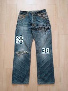錦　 和柄 桜刺繍　デニムパンツ　ダメージジーンズ　30