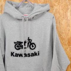 美品　Kawasaki バイクロゴ スウェット パーカー　Ｍサイズ　グレー 美品Kawasaki バイクロゴ スウェット パーカーMサイズグレー