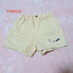 クリーム色ショートパンツ トラック刺繍付き 80
