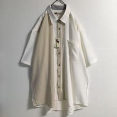デッドストック 日本製 80s〜90s 刺繍 アシンメトリーシャツ 半袖メンズL